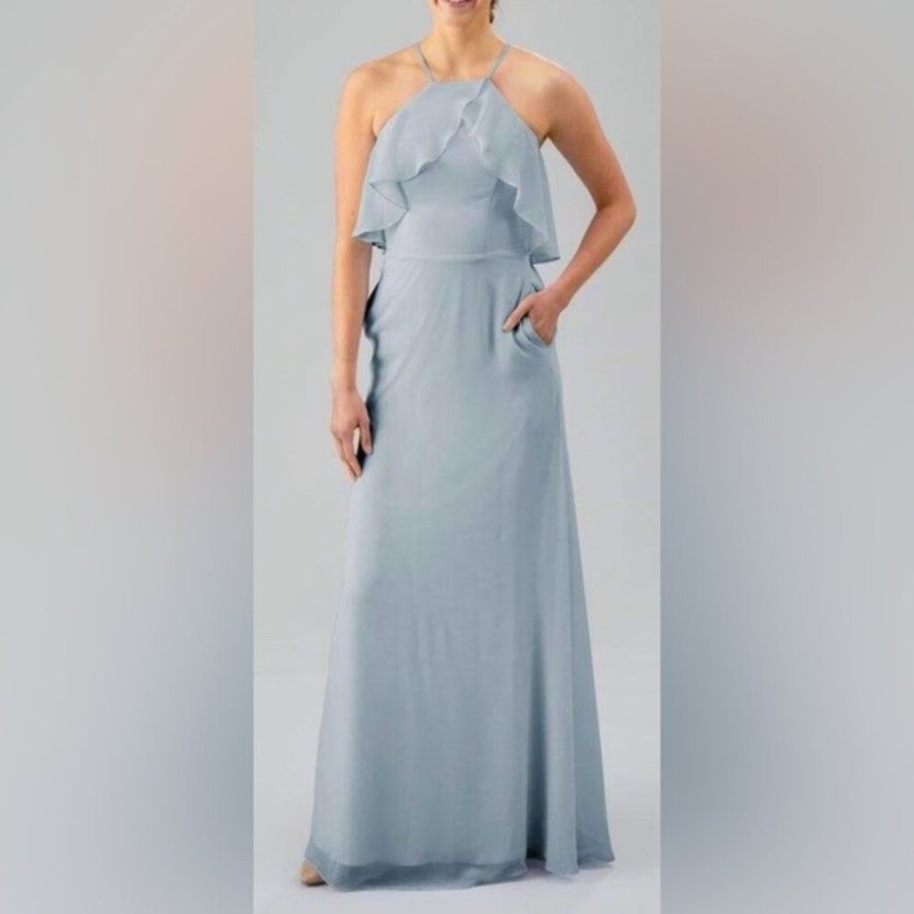 Birdy Grey Blue Halter sleeveless Maxi Gown Size Large